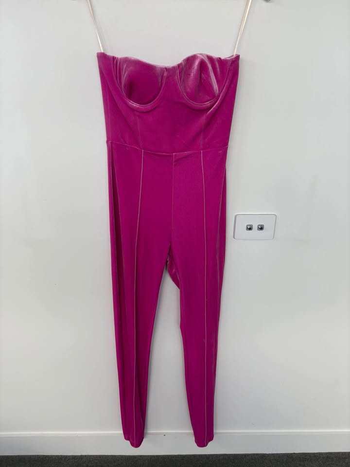 Alex Perry Pink Velvet Jumpsuit - size 8