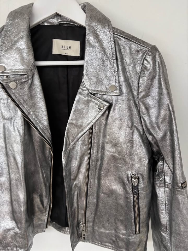 NEUW Silver Leather Jacket - size medium
