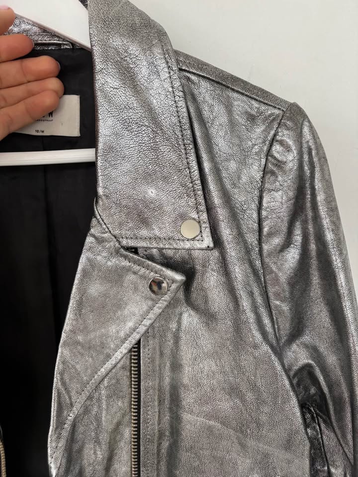 NEUW Silver Leather Jacket - size medium