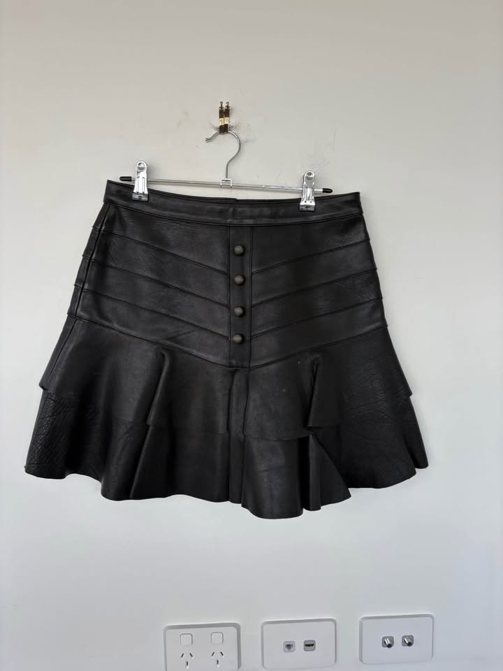Aje Black Leather Mini Skirt - Size 10
