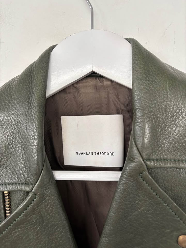 Scanlan Theodore Leather Khaki Jacket - size 6