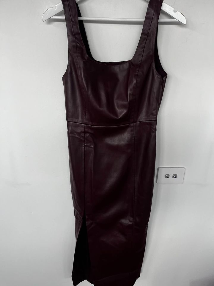 Mossman Faux Leather Midi Dress - size 8