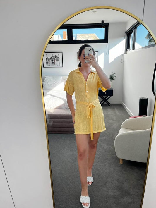 Lover Yellow Knit Mini Dress - size 8