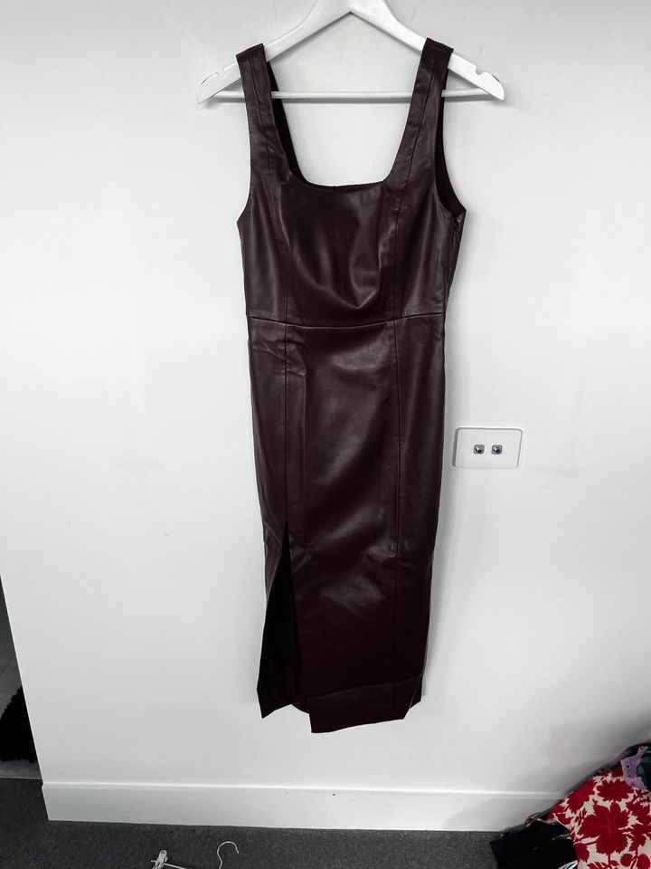 Mossman Faux Leather Midi Dress - size 8