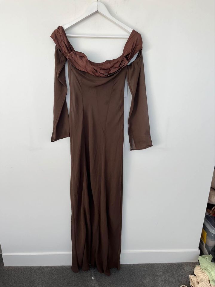 Meshki Brown Sheer Maxi Dress - size xs