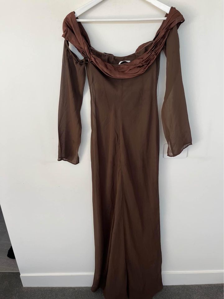 Meshki Brown Sheer Maxi Dress - size xs