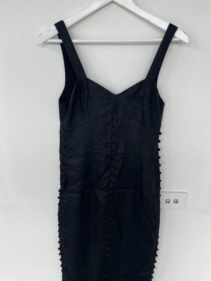 Joslin black linen midi dress - size 8