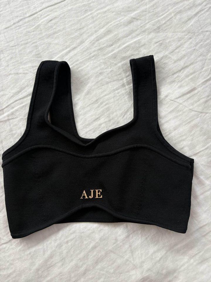 Aje black crepe knit crop top - size large