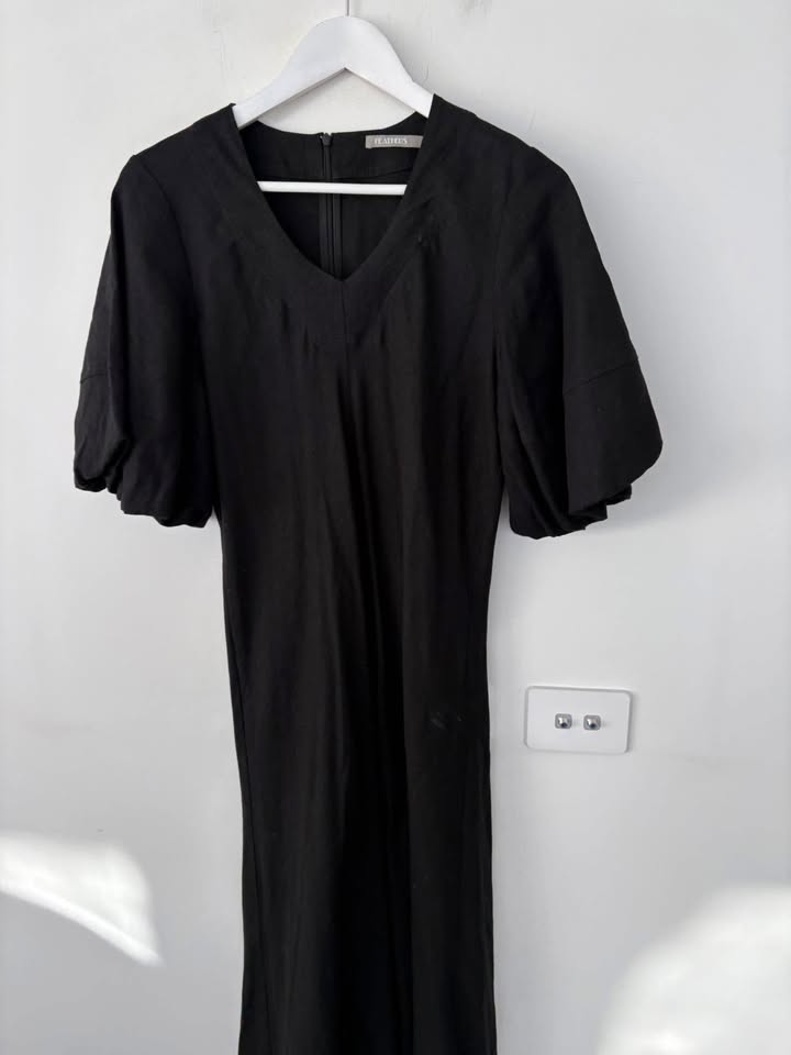 Feathers Linen Maxi Dress - size medium