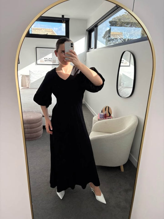 Feathers Linen Maxi Dress - size medium