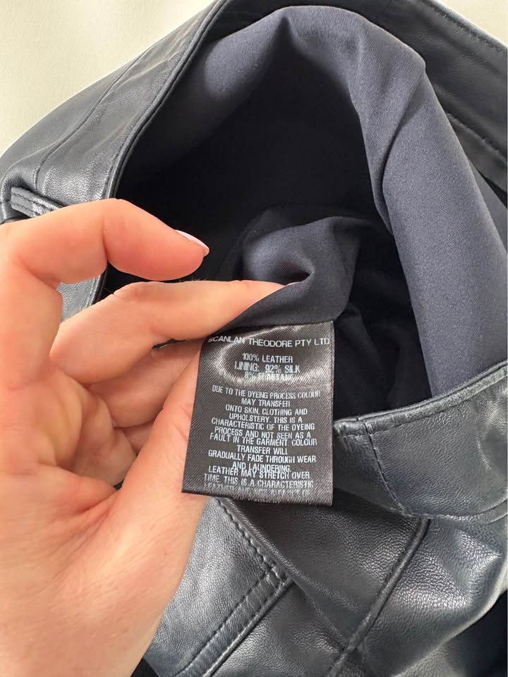 Scanlan Theodore Leather Navy Skirt - size 6