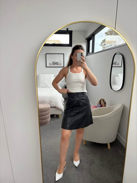 Scanlan Theodore Leather Navy Skirt - size 6