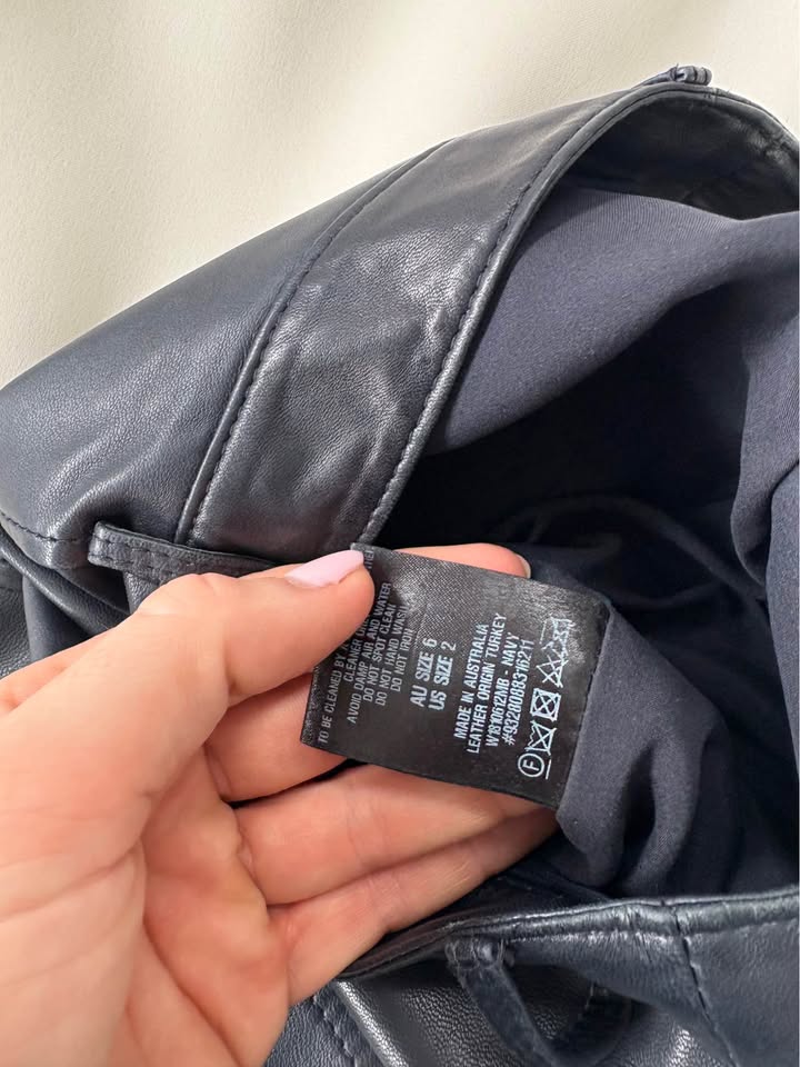 Scanlan Theodore Leather Navy Skirt - size 6