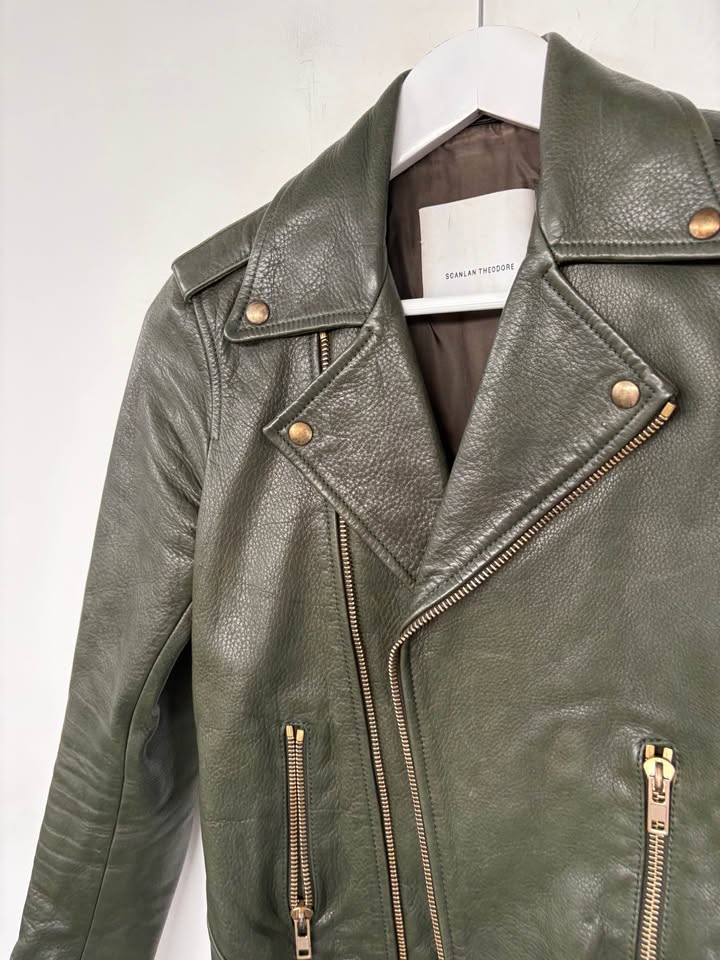 Scanlan Theodore Leather Khaki Jacket - size 6