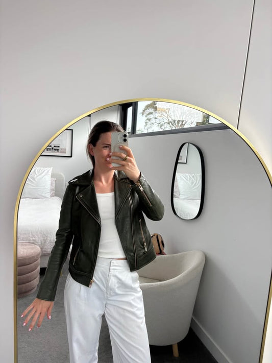 Scanlan Theodore Leather Khaki Jacket - size 6