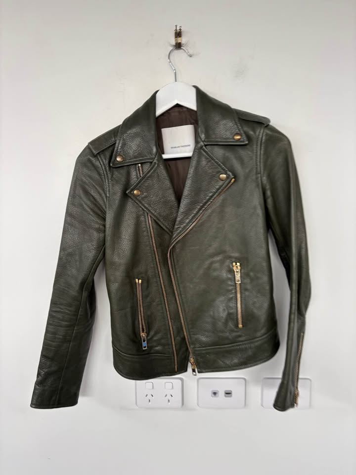 Scanlan Theodore Leather Khaki Jacket - size 6