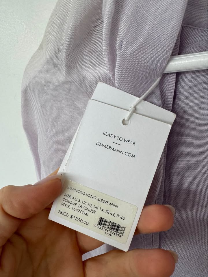 Zimmermann Mini Dress - size 3 BNWT RRP $1350