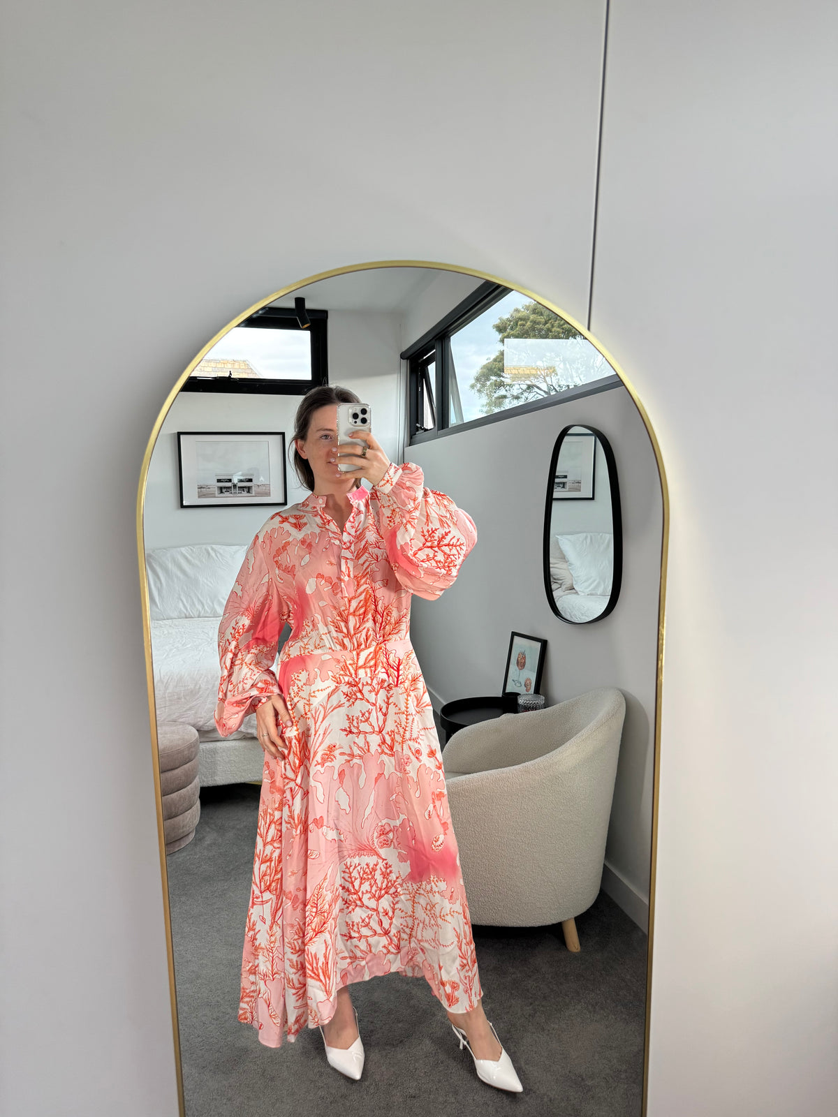 Stella McCartney Coral Print Silk Dress - Size 48 (14-16)