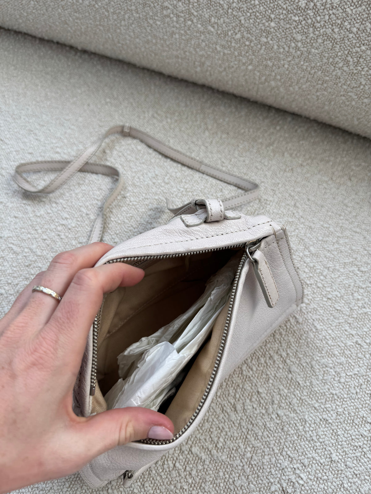 Givenchy Pandora Cream
Textured Leather Shoulder Bag